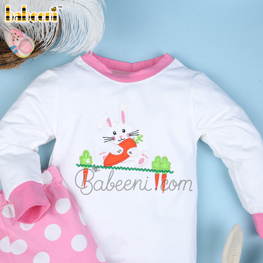 Easter carrot applique loungewear for little girl - KN 225