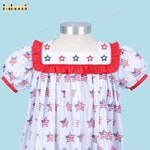 Girl Dress In White With Stars Embroidered - DR3915