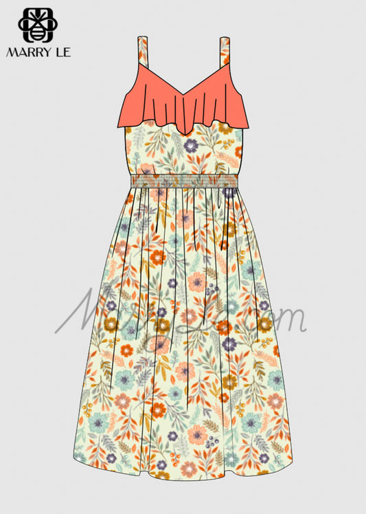 SPAGHETTI STRAP MIDI FLORAL SUMMER DRESS - MD472