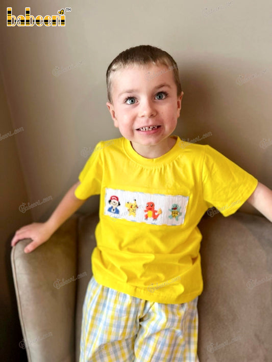 Pikachu hand-smocked clothing set for little boys