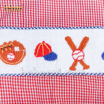 Smocked baseball boy red gingham - BC 915