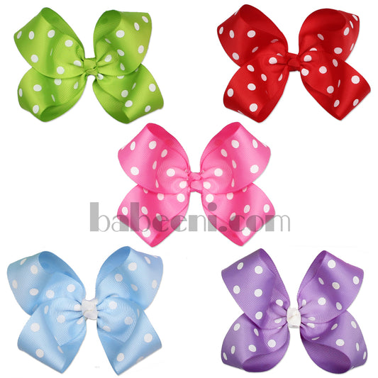 Polka dot girls grosgrain ribbon bow - HB 60