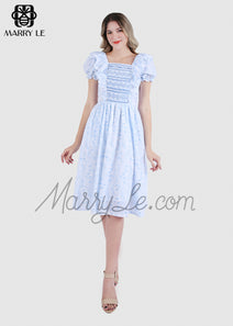 FLOWER GEOMETRIC SMOCKING WOMEN DRESS – MD562