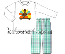 Nice thanksgiving turkey applique outfit for boy - BC 732