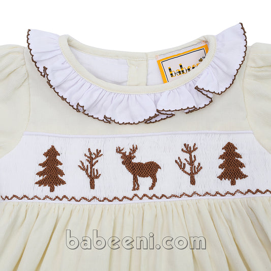 Christmas themed smocked dress with long sleeve - BB1648