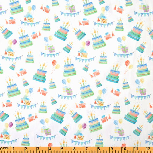F70- Birthday cake woven printed 4.0 fabric