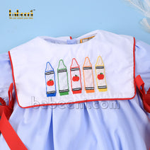 Crayons embroidery blue pique girl bubble - DR 3081