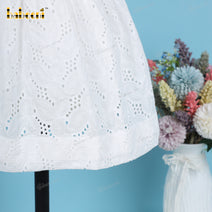 Plain White Belted Dress Embroidery fabric For Girl - DR3893