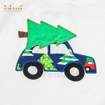 Vibrant appliqued Christmas tree and car boy set -DR 3078