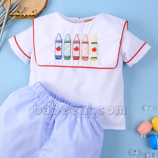 Crayons hand-embroidery outfits for little boys - BC 897