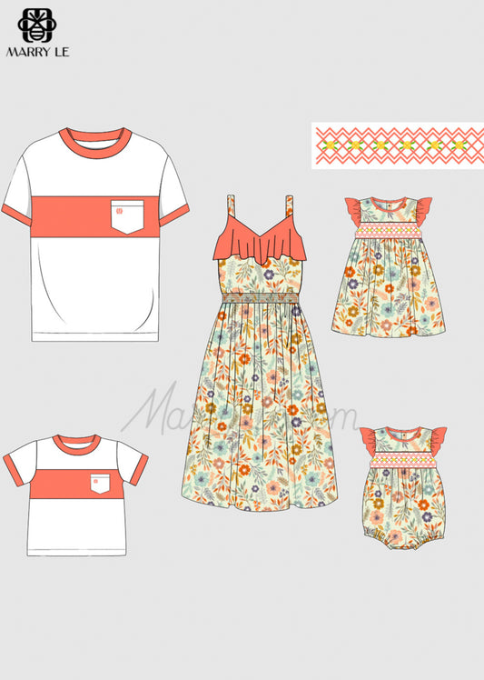 FAMILY MATCHING STRAP MIDI DRESSES AND COLORBLOCK TSHIRTS SETS - MD451