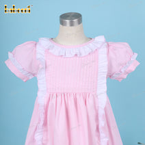 Plain Pink Dress And White Strip Middle For Girl - DR3627