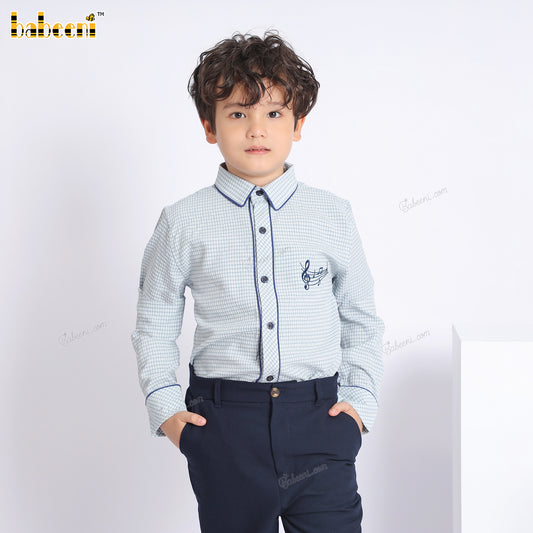 Boy Shirt With Music Notes Embroidered - BC1248