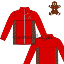 Red and Brown coat with biscuitman applique - PO 11