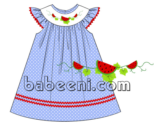 Beautiful blue watermelon smocked dress - DR 2585