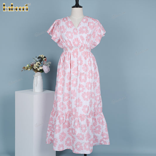 Lady dress with pink flower woven 4.0 printing - DR4168