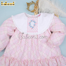 Lovely little girl bib collar smocked dress - DR 3243