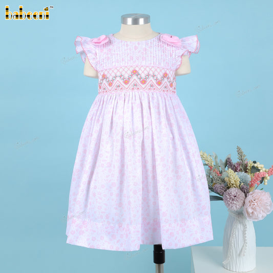 Girl Geometric Smocked Dress In Pink - DR3783