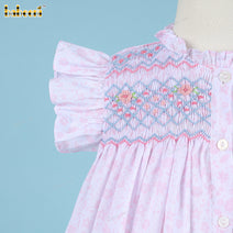 Girl Geometric Smocked Dress With Tiny Pink Floral - DR3789