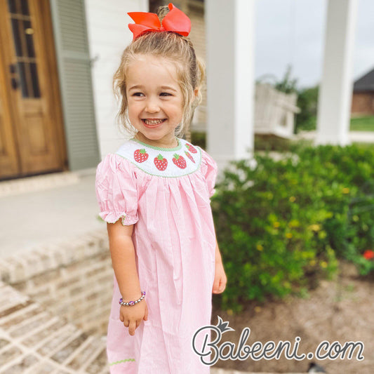 Strawberry smocked bishop dress