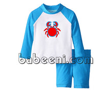 Nice crab appliqued rash guard swimwear for little boy - SW 388