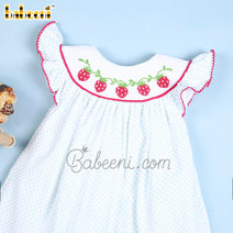 Cute smocked strawberry mint dotted baby dress – DR 3426