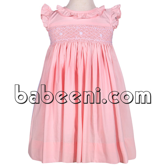 Luxury pink geometric smocked girl dress - DR 2258