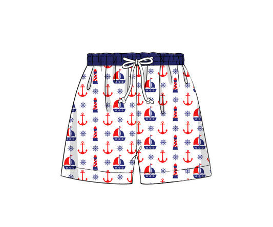 I13- Lighthouse, anchor, and sailboat printed fabric