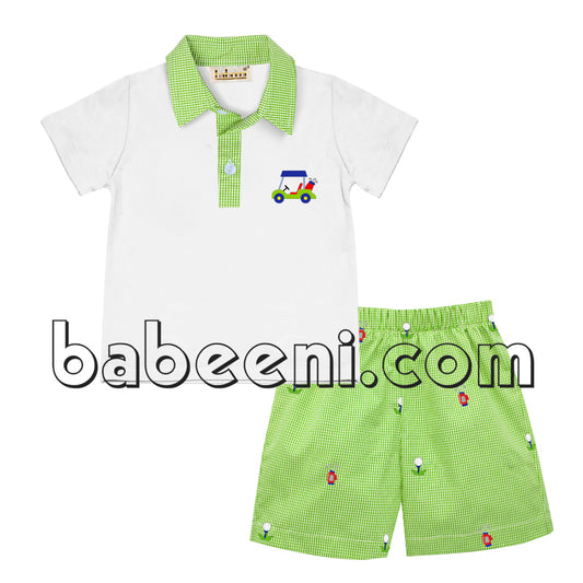 Golf cart polo short set for baby boys - PL 005