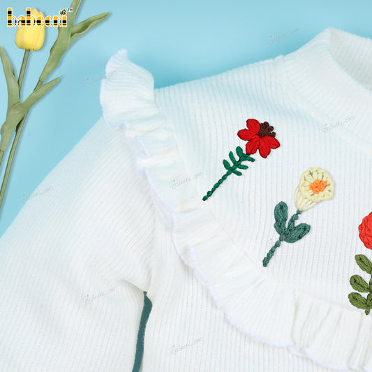 Girl Sweater In White And Flower - DR3863