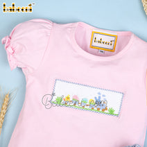 Girl set with smocked colorful Easter train - DR 3134