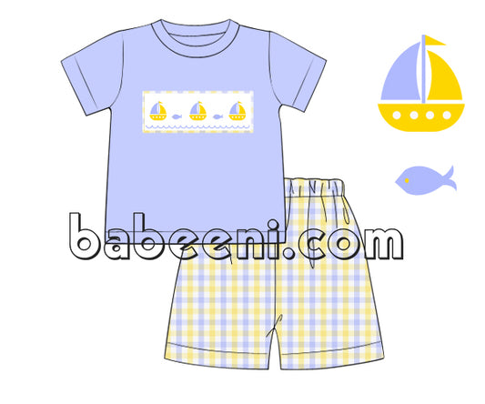 Cute spring-summer smocked set for boy - BC 777