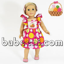 Egg basket smocked dress for doll - D 039