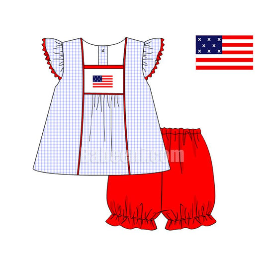 American flag smocked girl outfit - DR 2754