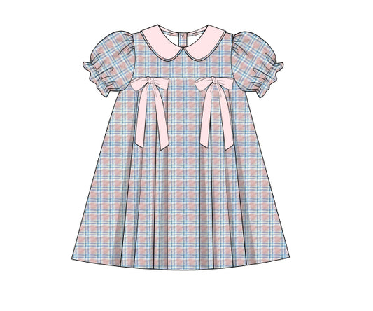 XB28- pink, blue Plaid seersucker