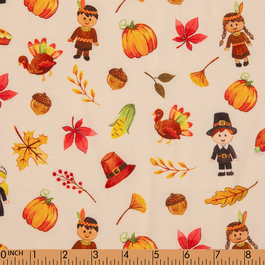 K236- Cute Pilgrims and Indians printed 4.0 knit fabric