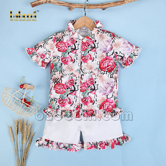 Peony flowers pajama short set - PJ 48