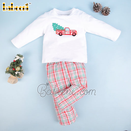 Christmas pattern applique boy set clothing – BC 1071