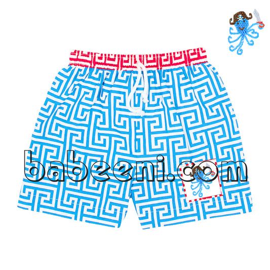 Lovely octopus smocked swim trunk for boys - SW 276