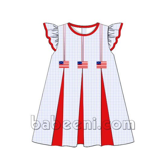 Beautiful Flag embroidery smocked dress for little girl  - DR 2650