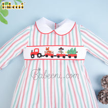 Train carrying Christmas gift smocked boy bubble – BC 1073