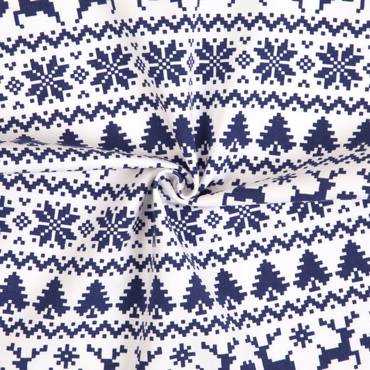 K318- Navy Christmas Nordic pattern printed knit