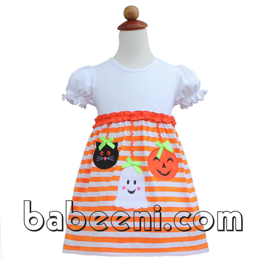 Cute Boo and Cat appliqued knit dress for Halloween - KN116