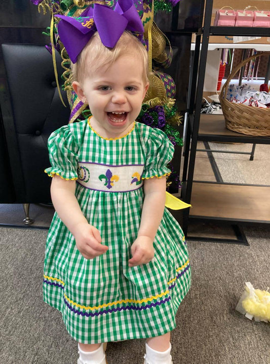 Smocked Dress Mardi Gras Theme Clown Hat For Girl