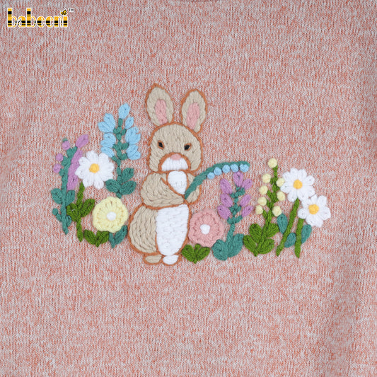 Girl Sweater In Bunny Flower In Pink - DR3877