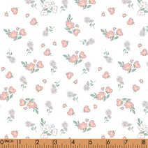 F105- baby pink floral in white woven printing 4.0