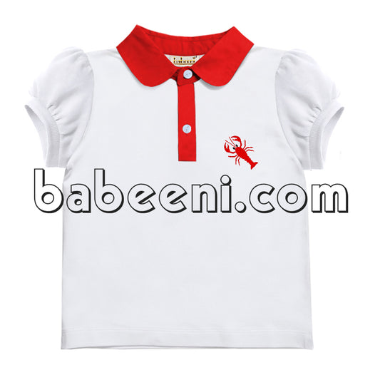 Lobster applique polo shirt for little girls - PL 008