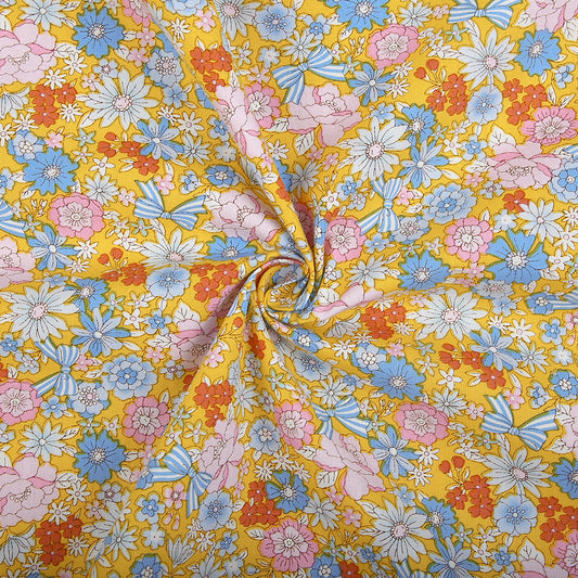 F211- little boy blue stripe bow with floral fabric printing in 4.0
