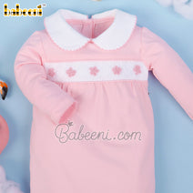 Flower hand smocked pink sleep suits– KN 231