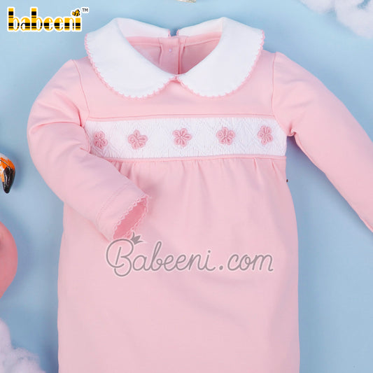 Flower hand smocked pink sleep suits– KN 231